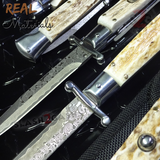 Automatic Switchblade Knives Raindrop Real Damascus Stag Antler Teardrop Swing Guard Italian Style 9 Inch Italy Swinguard Stiletto Knife