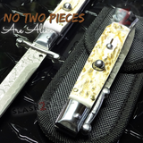 Automatic Switchblade Knives Raindrop Real Damascus Stag Antler Teardrop Swing Guard Italian Style 9 Inch Italy Swinguard Stiletto Knife