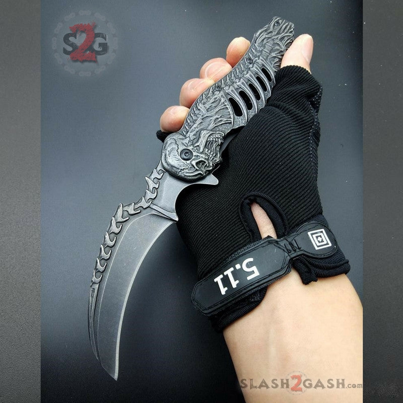 Skull Ribcage Spring Assisted Knife Skeleton Claw Folding