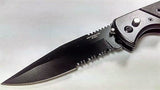 Black Tactical Grip Automatic Knife Serrated w/ Saftey Lock