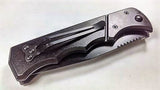 Black Tactical Grip Automatic Knife Serrated w/ Saftey Lock
