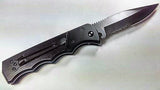 Black Tactical Grip Automatic Knife Serrated w/ Saftey Lock