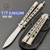 The ONE Titanium Butterfly Knife with BUSHINGS 440C Channel Balisong - Satin 42 clone Plain with Spring Latch