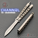 The ONE Titanium Butterfly Knife with BUSHINGS 440C Channel Balisong - Satin 42 clone Plain with Spring Latch