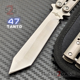 The ONE Titanium Butterfly Knife with BUSHINGS 440C Channel Balisong - Satin 47 clone Tanto with Spring Latch