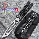 The ONE Balisong Arrow Aluminum Butterfly Knife Clone Channel Construction D2 - BUSHINGS Black Trainer Knives