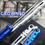 The ONE ALIEN Balisong INKED Butterfly Knife - Black Hardware Crowned Spine Blade Blue Silver Best Flipper