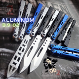The ONE ALIEN Balisong INKED Channel Butterfly Knife w/ Bushings - Black Hardware Blue Silver Original Design