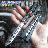 The ONE ALIEN Balisong Channel Butterfly Knife - Black Trainer w/ Bushings Practice Knives Dull Training Safe