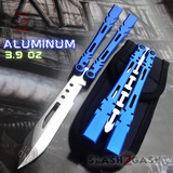 The ONE ALIEN Balisong INKED Butterfly Knife - Black Hardware Sharp Blue w/ Bushings Live Blade Knives