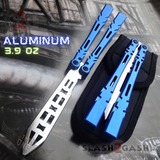 The ONE ALIEN Balisong INKED Butterfly Knife - Black Hardware Blue Trainer w/ Bushings Practice Knives Dull Training Safe