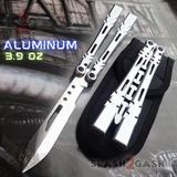 The ONE ALIEN Balisong INKED Butterfly Knife - Black Hardware Sharp Silver w/ Bushings Live Blade Knives