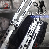 The ONE ALIEN Balisong INKED Butterfly Knife - Black Hardware Pivots Screws w/ Bushings Washers Silver Handles