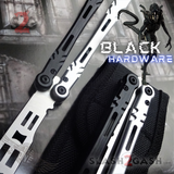 The ONE ALIEN Balisong INKED Butterfly Knife - Black Hardware Pivots Screws w/ Bushings Washers Silver Handles