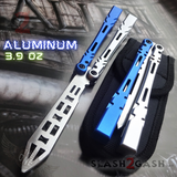 The ONE ALIEN Balisong INKED Butterfly Knife - Black Hardware Trainer Blue Silver Aluminum Practice Knives Dull Training Safe
