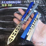 The ONE ALIEN Balisong Channel Butterfly Knife - Blue Silver Trainer w/ Bushings Practice Knives Dull Training Safe