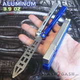 The ONE ALIEN Balisong Channel Butterfly Knife - Blue Silver Trainer w/ Bushings Practice Knives Dull Training Safe