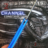 The ONE ALIEN Balisong Channel Construction Butterfly Knife - ORIGINAL Design Blue w/ bushings