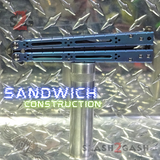 Titanium Balisong The ONE Butterfly knife w/ Bushings - (clone) Lizard Blue Sandwich Construction