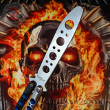 The ONE BM40 clone Butterfly Knife Balisong Trainer w/ BUSHINGS Practice Black Blue Holes Safety Dull