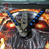 The ONE BM40 clone Butterfly Knife Balisong Trainer w/ BUSHINGS Practice Black Blue Holes Safety Dull