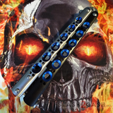 The ONE BM40 clone Butterfly Knife Balisong Trainer w/ BUSHINGS Practice Black Blue Holes Safety Dull