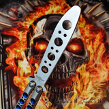 TheONE Butterfly Knife Trainer w/ BUSHINGS Practice Balisong - Blue Holes - Safety Dull - Training No Edge