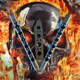 TheONE Butterfly Knife Trainer w/ BUSHINGS Practice Balisong - Blue Holes - Safety Dull - Training No Edge