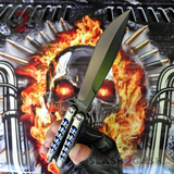 TheONE Butterfly Knife with BUSHINGS 440C Channel Balisong - Black 42 Blue Holes and Spring Latch