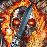 The ONE Balisong Benchmade 4x Clone Butterfly Knife Channel w/ BUSHINGS spring latch Black 42 Satin Blue Holes