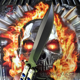 The ONE Butterfly Knife with BUSHINGS 440C Channel Balisong - Black 42 Blue Holes and Spring Latch