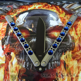 TheONE Butterfly Knife with BUSHINGS 440C Channel Balisong - Black 42 Blue Holes and Spring Latch
