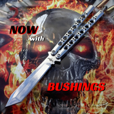 TheONE Balisong with BUSHING system 440C Channel Butterfly Knife - Chrome 47 Mirror with Spring Latch
