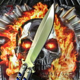 TheONE Butterfly Knife with BUSHINGS 440C Channel Balisong - Satin 42 with Blue Holes and Spring Latch