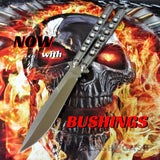 TheONE Butterfly Knife with BUSHINGS 440C Channel Balisong - Satin 42 Plain with Spring Latch