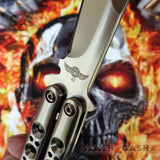 The ONE Titanium Butterfly Knife with BUSHINGS 440C Channel Balisong - Satin 42 Plain with Spring Latch