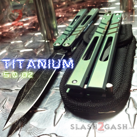 The ONE CHAB Balisong Titanium Channel D2 w/ Bushings Green Butterfly Knife Stonewashed S2G slash2gash
