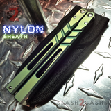 The ONE CHAB Balisong Titanium Channel D2 w/ Bushings Green Butterfly Knife Stonewashed S2G slash2gash Nylon Sheath