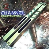 The ONE CHAB Balisong Titanium Channel D2 w/ Bushings Green Butterfly Knife Stonewashed S2G slash2gash
