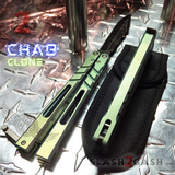 The ONE CHAB Balisong Clone Titanium Channel D2 w/ Bushings Green Butterfly Knife Stonewashed S2G slash2gash