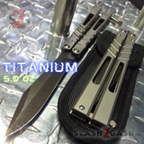 The ONE CHAB clone Butterfly Knife D2 TITANIUM Handle Balisong - Stonewash Black Blade