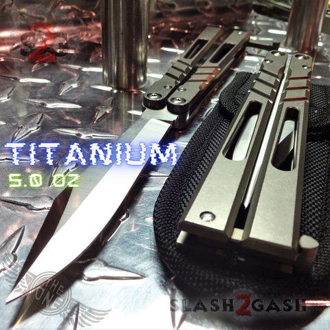 The ONE CHAB Balisong Clone Titanium Channel D2 w/ Bushings Butterfly Knife Grey Stonewashed S2G slash2gash