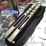 The ONE CHAB Balisong Clone Titanium Channel D2 w/ Bushings Butterfly Knife Gray Stonewashed S2G slash2gash Nylon Sheath