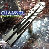 The ONE CHAB Balisong Clone Titanium Channel D2 w/ Bushings Butterfly Knife Channel Construction Gray Stonewashed S2G slash2gash