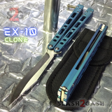 The ONE TITANIUM Balisong EX-10 (clone) Butterfly Knife w/ Bushings 440C - Blue/Teal