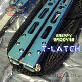 The ONE TITANIUM Balisong EX-10 (clone) Butterfly Knife w/ Bushings 440C T-Latch - Blue/Teal