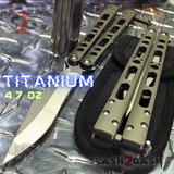 The ONE TITANIUM Balisong EX-10 (clone) Butterfly Knife w/ Bushings 440C - Gray/Silver