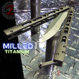 The ONE TITANIUM Balisong EX-10 (clone) Butterfly Knife w/ Bushings 440C Milled TI Handles - Gray/Silver