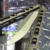 The ONE TITANIUM Balisong EX-10 (clone) Butterfly Knife w/ Bushings 440C Stainless Steel - Gray/Silver
