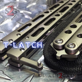 The ONE TITANIUM Balisong EX-10 (clone) Butterfly Knife w/ Bushings 440C T-Latch - Gray/SIlver